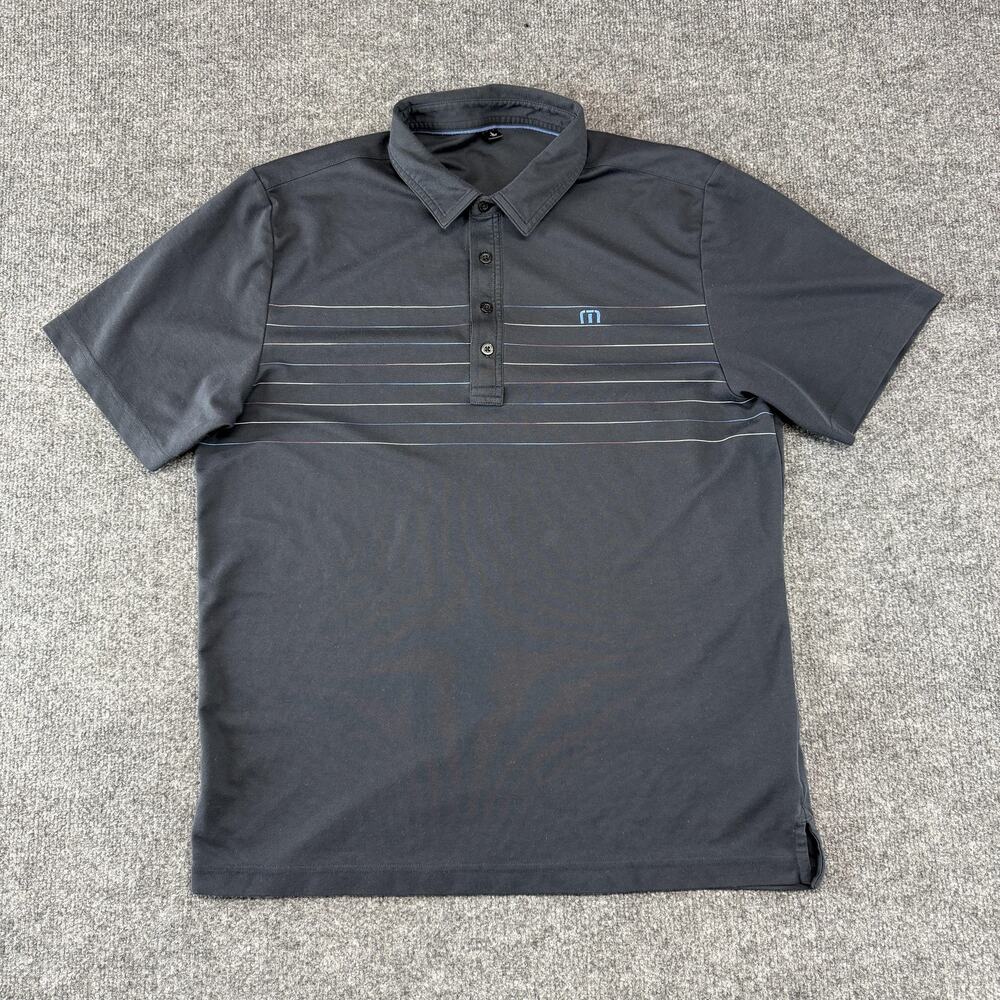 TravisMathew Polo Shirt Mens Large Gray Stripe Pima Cotton Golf Performance